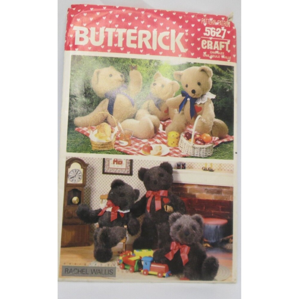 Butterick 5627 Craft Pattern Teddy Bears 3 Sizes Small Medium Large 1980s